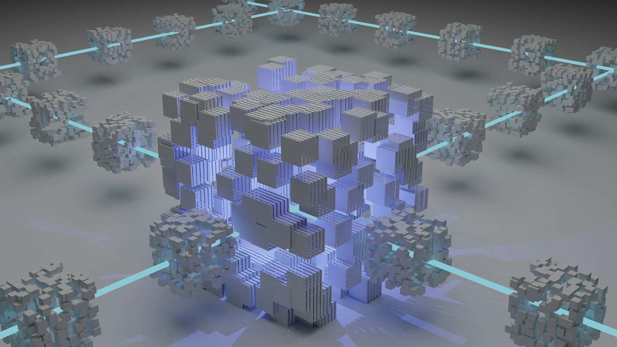 Abstract AI visualization in blue tones